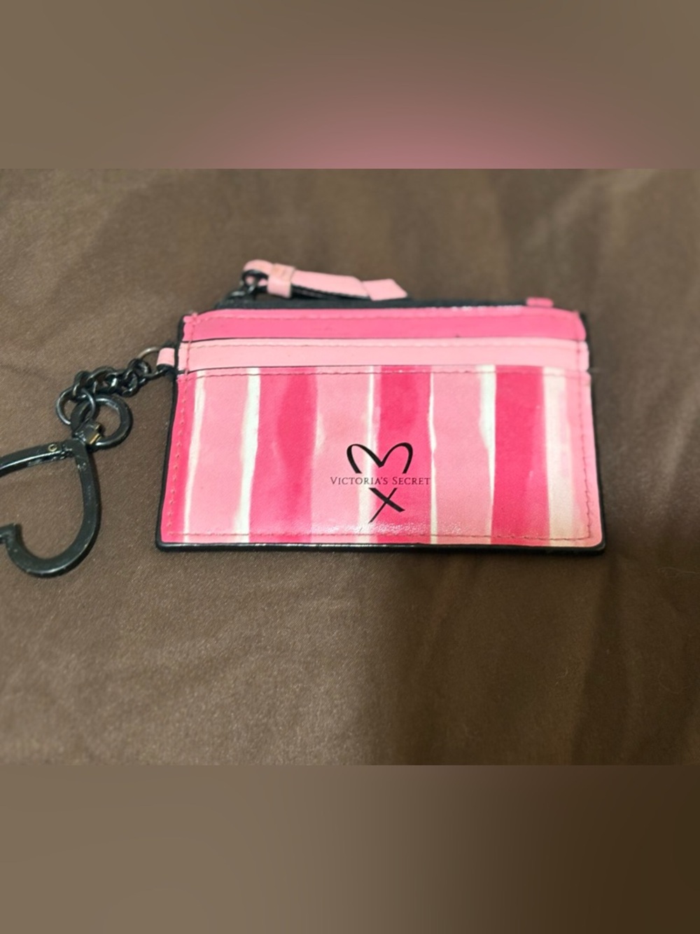 Victoria's Secret Pink Striped Card Case with Key Ring